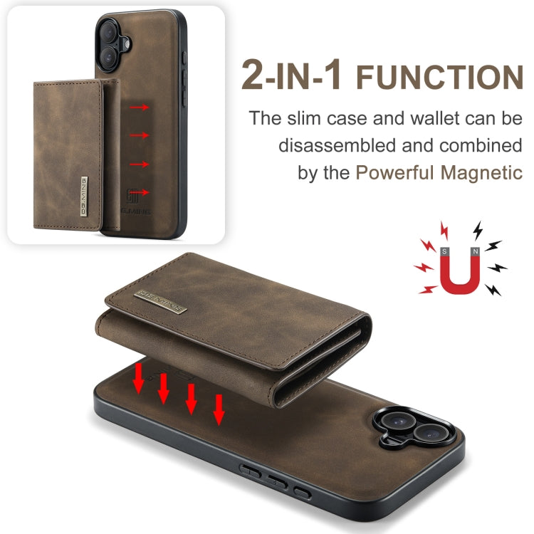 For iPhone 16 DG.MING M1 Series 3-Fold Multi Card Wallet Leather Phone Case(Coffee) - iPhone 16 Cases by DG.MING | Online Shopping UK | buy2fix