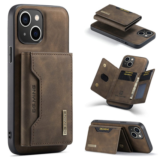 For iPhone 15 DG.MING M2 Series 3-Fold Card Bag Wallet Leather Phone Case(Coffee) - iPhone 15 Cases by DG.MING | Online Shopping UK | buy2fix