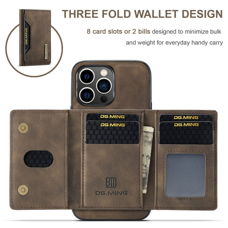 For iPhone 15 Pro Max DG.MING M2 Series 3-Fold Card Bag Wallet Leather Phone Case(Coffee) - iPhone 15 Pro Max Cases by DG.MING | Online Shopping UK | buy2fix