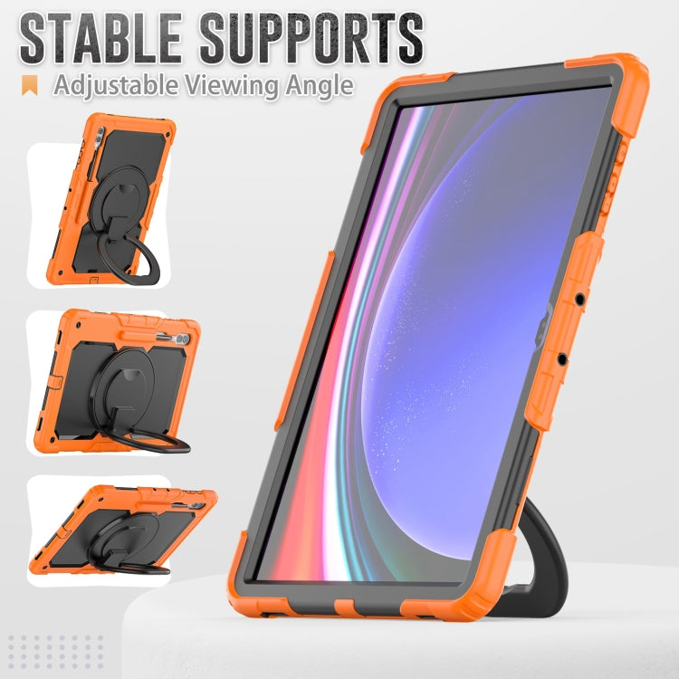 For Samsung Galaxy Tab S10 Ultra D Type Silicone Hybrid PC Tablet Case with Handle Holder(Orange) - Galaxy Tab S9 Ultra Cases by buy2fix | Online Shopping UK | buy2fix