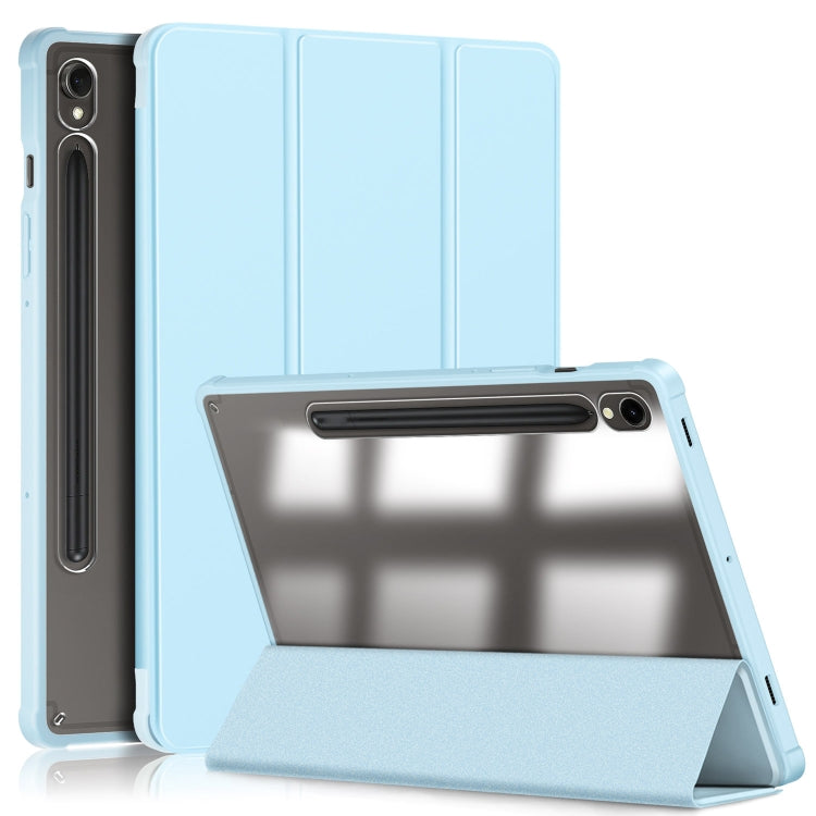 For Samsung Galaxy Tab S9 Acrylic 3-folding Smart Leather Tablet Case(Sky Blue) - Galaxy Tab S9 Cases by buy2fix | Online Shopping UK | buy2fix