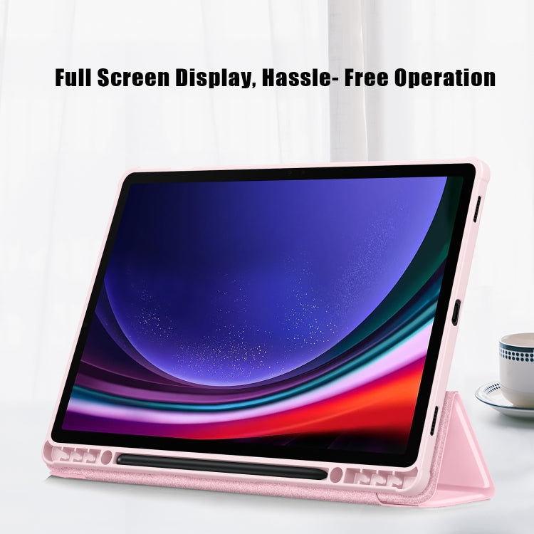 For Samsung Galaxy Tab S9+ Acrylic 3-folding Smart Leather Tablet Case(Pink) - Galaxy Tab S9+ Cases by buy2fix | Online Shopping UK | buy2fix