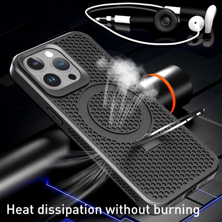 For iPhone 14/13 Skin Feel PC+TPU Cooling Magnetic Magsafe Phone Case with Stand(Black) - iPhone 14 Cases by buy2fix | Online Shopping UK | buy2fix