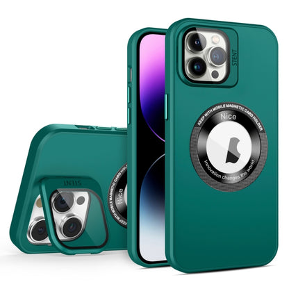 For iPhone 12 Pro Max Skin Feel Magnifier MagSafe Lens Holder Phone Case(Dark Green) - iPhone 12 Pro Max Cases by buy2fix | Online Shopping UK | buy2fix