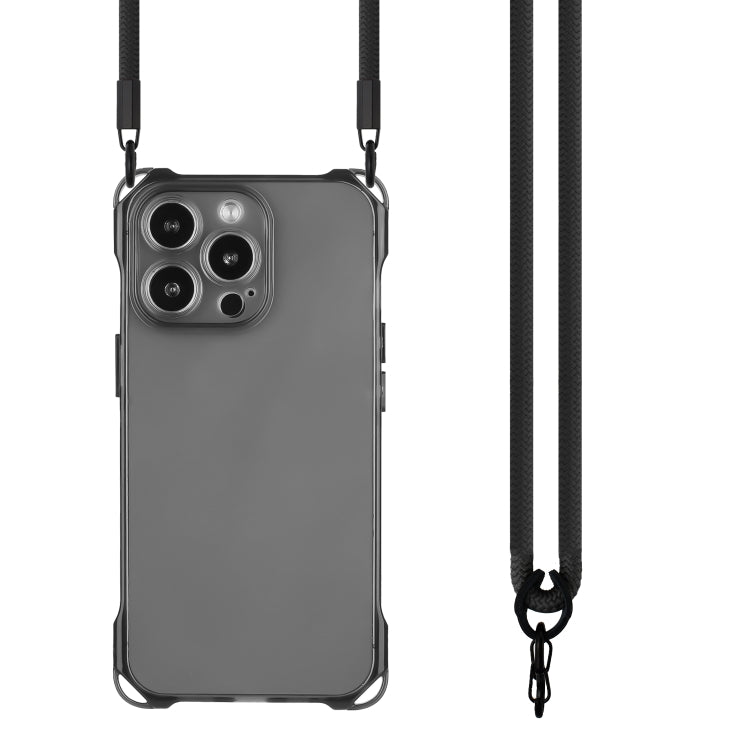 For iPhone 16 Pro Max Four-corner Shockproof TPU Phone Case with Lanyard(Black) - iPhone 16 Pro Max Cases by buy2fix | Online Shopping UK | buy2fix