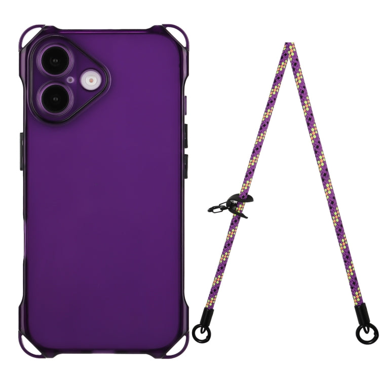 For iPhone 16 Four-corner Shockproof TPU Phone Case with Lanyard(Purple) - iPhone 16 Cases by buy2fix | Online Shopping UK | buy2fix