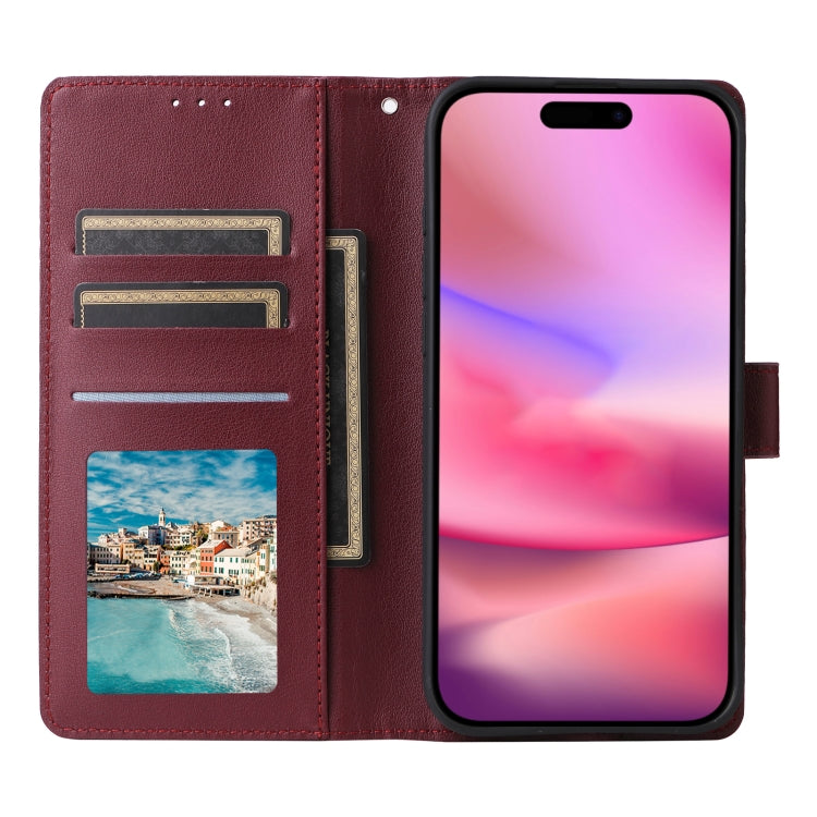 For iPhone 16 Plus Multifunctional Horizontal Flip Leather Phone Case with Three Card Slots(Wine Red) - iPhone 16 Plus Cases by buy2fix | Online Shopping UK | buy2fix