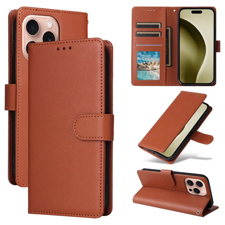 For iPhone 16 Pro Multifunctional Horizontal Flip Leather Phone Case with Three Card Slots(Brown) - iPhone 16 Pro Cases by buy2fix | Online Shopping UK | buy2fix