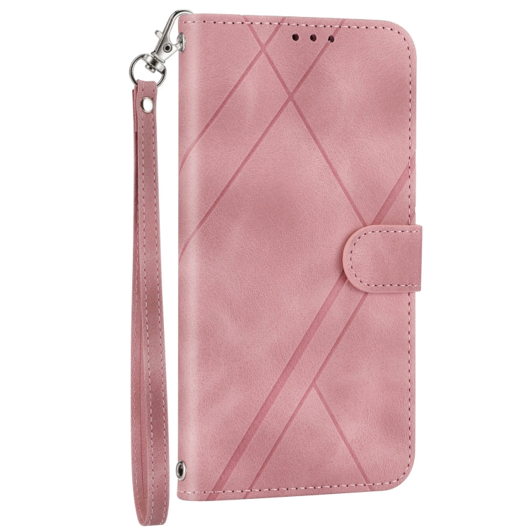 For iPhone SE 2024 Embossed Line Leather Phone Case with Lanyard(Pink) - More iPhone Cases by buy2fix | Online Shopping UK | buy2fix