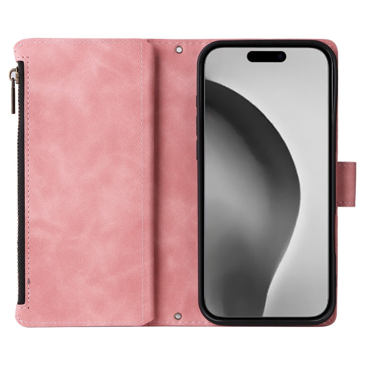 For iPhone 16 Pro Crossbody Multi-card Slot Wallet Zipper Leather Phone Case(Pink) - iPhone 16 Pro Cases by buy2fix | Online Shopping UK | buy2fix