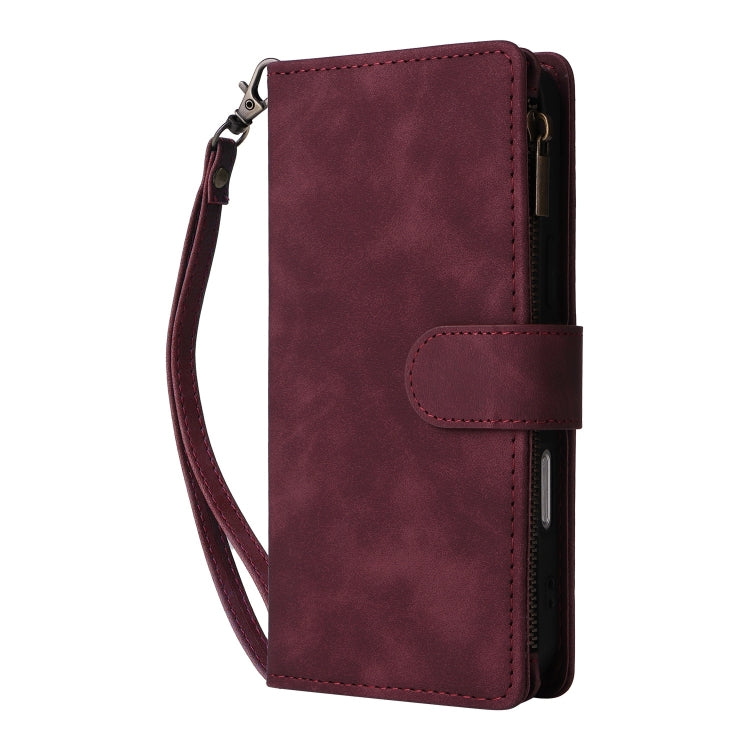 For iPhone 16 Pro Max Crossbody Multi-card Slot Wallet Zipper Leather Phone Case(Wine Red) - iPhone 16 Pro Max Cases by buy2fix | Online Shopping UK | buy2fix