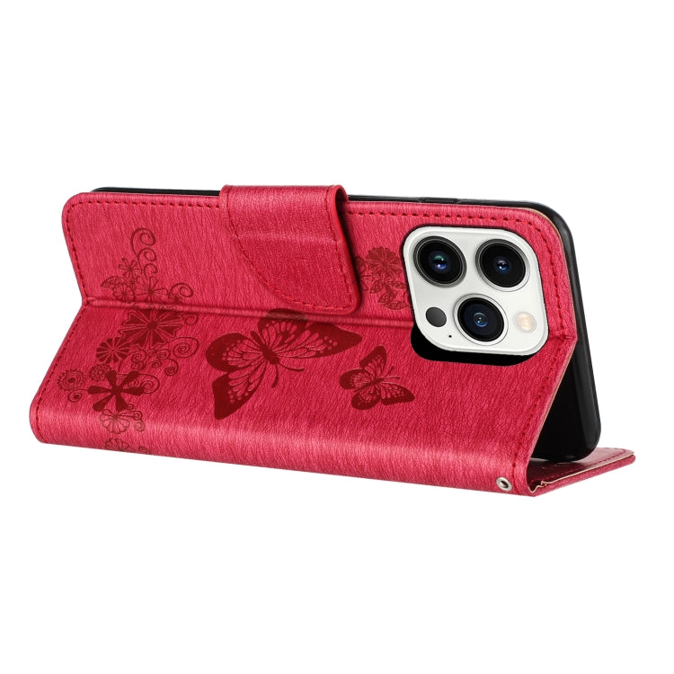 For iPhone 16 Pro Butterfly Embossed Flip Leather Phone Case(Red) - iPhone 16 Pro Cases by buy2fix | Online Shopping UK | buy2fix