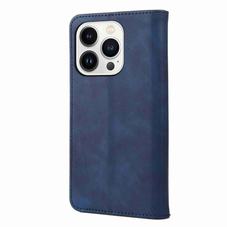 For iPhone 16 Pro Skin Feel Splicing Leather Phone Case(Blue) - iPhone 16 Pro Cases by buy2fix | Online Shopping UK | buy2fix