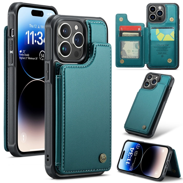 For iPhone 14 Pro Max CaseMe C22 Card Slots Holder RFID Anti-theft Phone Case(Blue Green) - iPhone 14 Pro Max Cases by CaseMe | Online Shopping UK | buy2fix