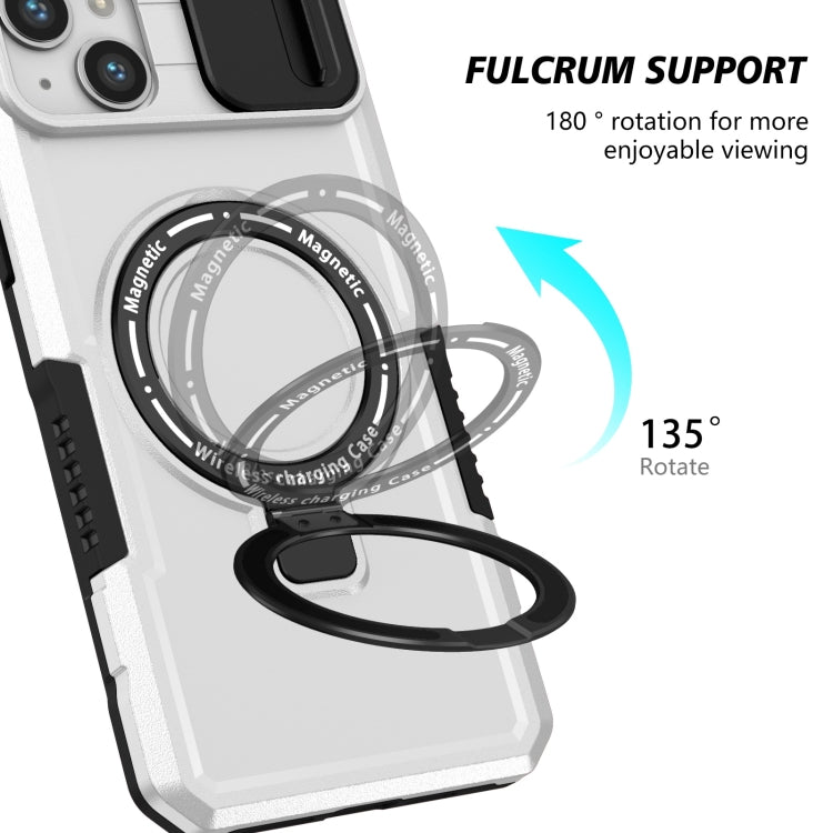 For iPhone 15 Plus Sliding Camshield Magsafe Holder TPU Hybrid PC Phone Case(Black White) - iPhone 15 Plus Cases by buy2fix | Online Shopping UK | buy2fix