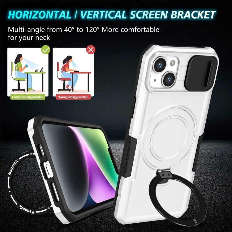 For iPhone 15 Plus Sliding Camshield Magsafe Holder TPU Hybrid PC Phone Case(Black White) - iPhone 15 Plus Cases by buy2fix | Online Shopping UK | buy2fix