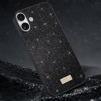 For iPhone 16 SULADA Glittery PC Hybrid TPU Handmade Leather Phone Case(Black) - iPhone 16 Cases by SULADA | Online Shopping UK | buy2fix