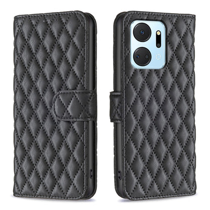 For Honor X7a Diamond Lattice Wallet Flip Leather Phone Case(Black) - Honor Cases by buy2fix | Online Shopping UK | buy2fix