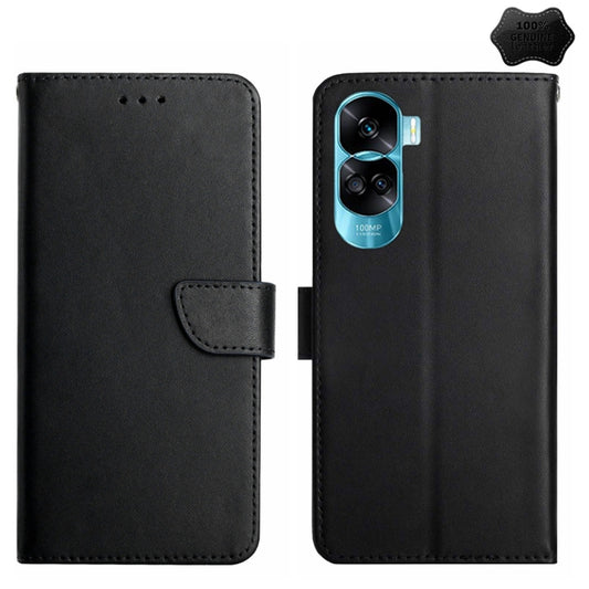 For Honor 90 Lite HT02 Genuine Leather Fingerprint-proof Flip Phone Case(Black) - Honor Cases by buy2fix | Online Shopping UK | buy2fix