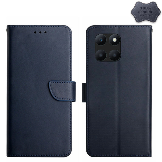 For Honor X8b HT02 Genuine Leather Fingerprint-proof Flip Phone Case(Blue) - Honor Cases by buy2fix | Online Shopping UK | buy2fix