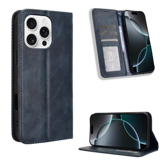 For iPhone 16 Pro Max Magnetic Buckle Retro Texture Leather Phone Case(Blue) - iPhone 16 Pro Max Cases by buy2fix | Online Shopping UK | buy2fix