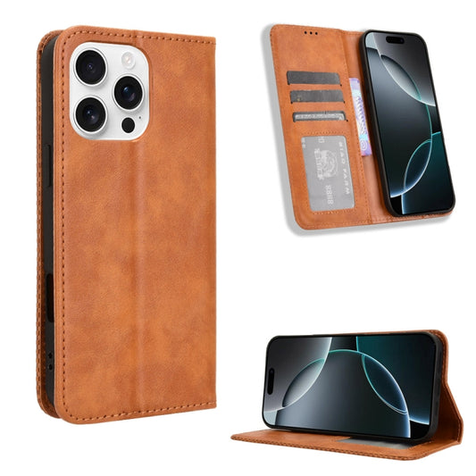 For iPhone 16 Pro Max Magnetic Buckle Retro Texture Leather Phone Case(Brown) - iPhone 16 Pro Max Cases by buy2fix | Online Shopping UK | buy2fix