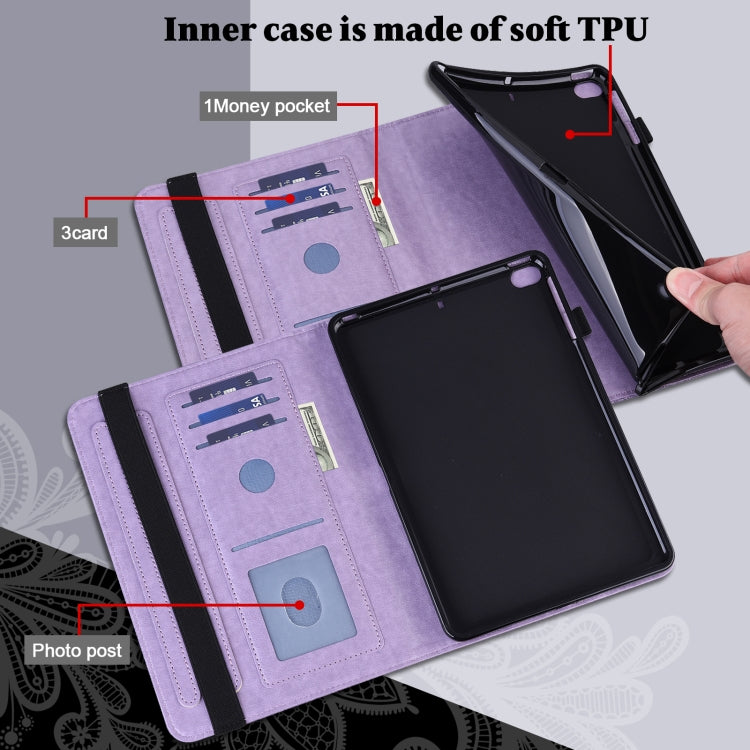 For Samsung Galaxy Tab S9 Lace Flower Embossing Pattern PU Tablet Case(Purple) - Galaxy Tab S9 Cases by buy2fix | Online Shopping UK | buy2fix