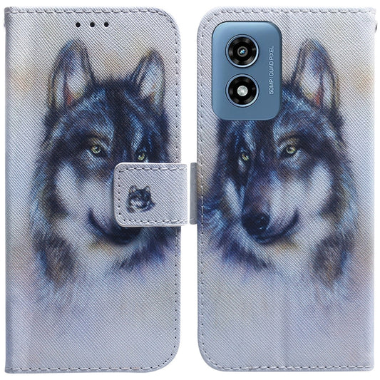 For Motorola Moto G Play 4G 2024 Coloured Drawing Flip Leather Phone Case(White Wolf) - Motorola Cases by buy2fix | Online Shopping UK | buy2fix