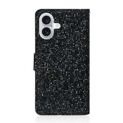 For iPhone 16 Glitter Powder Filp Leather Phone Case(Black) - iPhone 16 Cases by buy2fix | Online Shopping UK | buy2fix