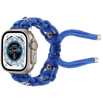 For Apple Watch Ultra 2 49mm Silk Silver Beads Braided Watch Band(Blue) - Watch Bands by buy2fix | Online Shopping UK | buy2fix