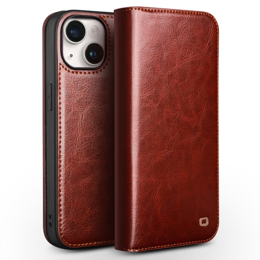 For iPhone 15 Plus QIALINO Classic Genuine Leather Phone Case(Brown) - iPhone 15 Plus Cases by QIALINO | Online Shopping UK | buy2fix