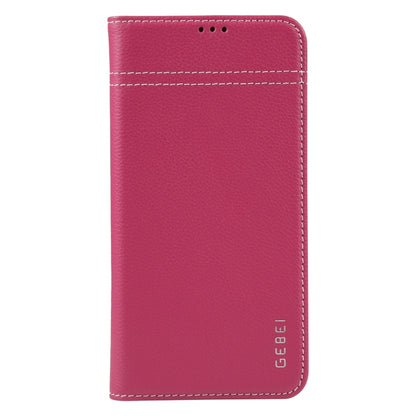 For iPhone 15 Pro Max GEBEI Top-grain Horizontal Flip Leather Phone Case(Rose Red) - iPhone 15 Pro Max Cases by GEBEI | Online Shopping UK | buy2fix