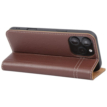 For iPhone 16 Pro GEBEI Top-grain Horizontal Flip Leather Phone Case(Brown) - iPhone 16 Pro Cases by GEBEI | Online Shopping UK | buy2fix