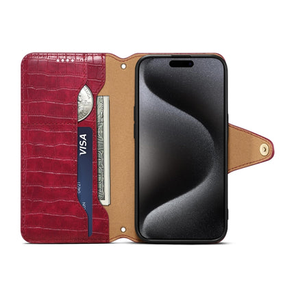 For iPhone 16 Pro Max Denior Crocodile Texture Oil Edge Leather Phone Case(Rose Red) - iPhone 16 Pro Max Cases by Denior | Online Shopping UK | buy2fix