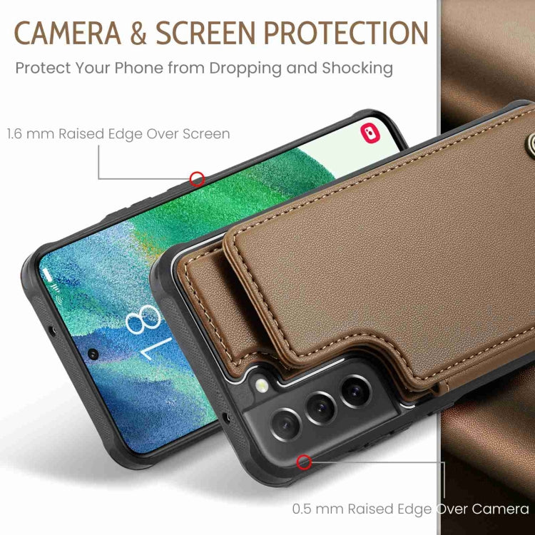 For Samsung Galaxy S21 FE 5G CaseMe C22 Card Slots Holder RFID Anti-theft Phone Case(Brown) - Galaxy Phone Cases by CaseMe | Online Shopping UK | buy2fix