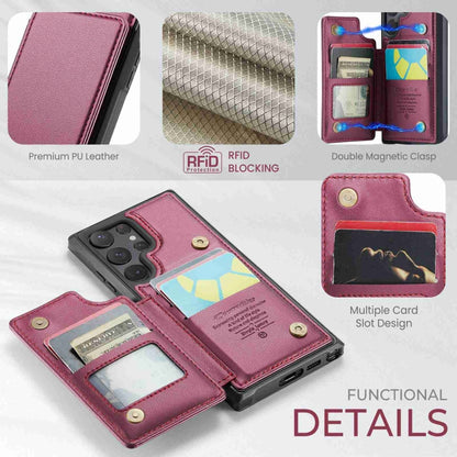 For Samsung Galaxy S22 Ultra 5G CaseMe C22 Card Slots Holder RFID Anti-theft Phone Case(Wine Red) - Galaxy S22 Ultra 5G Cases by CaseMe | Online Shopping UK | buy2fix