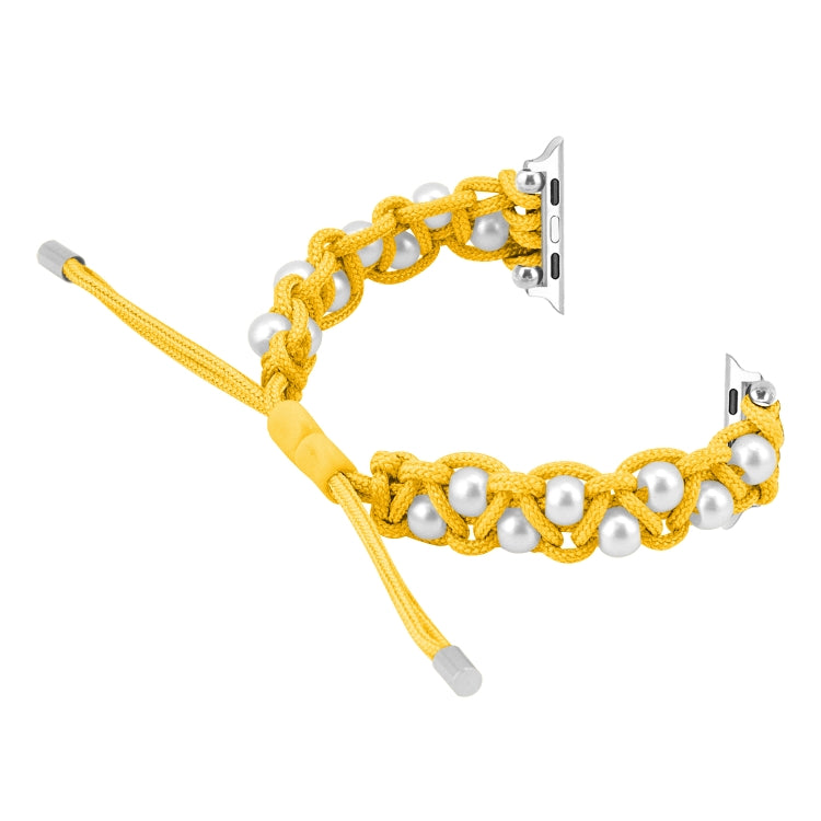 For Apple Watch Ultra 2 49mm Paracord Gypsophila Beads Drawstring Braided Watch Band(Yellow) - Watch Bands by buy2fix | Online Shopping UK | buy2fix