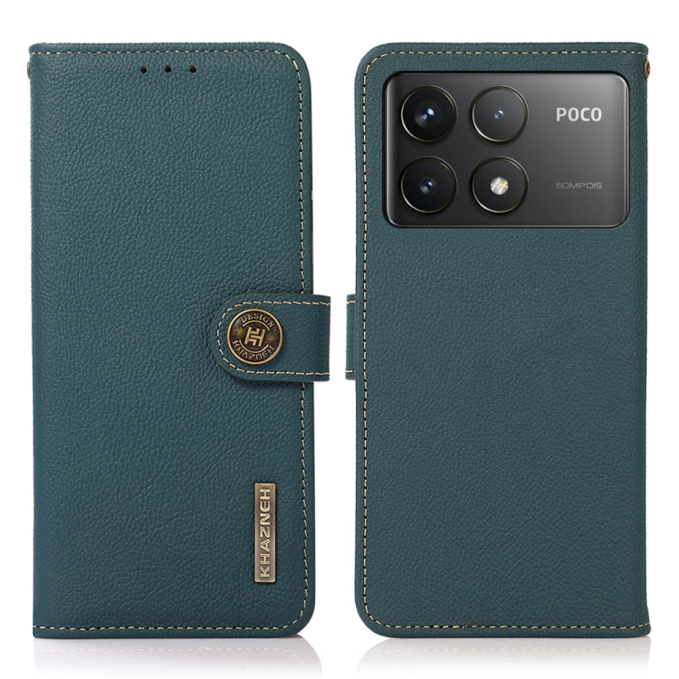 For Xiaomi Redmi K70 KHAZNEH Custer Texture RFID Genuine Leather Phone Case(Green) - K70 Cases by buy2fix | Online Shopping UK | buy2fix