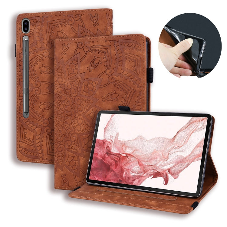 For Samsung Galaxy Tab S9 FE+ Calf Texture Embossed Leather Tablet Case(Brown) - Galaxy Tab S9 FE+ by buy2fix | Online Shopping UK | buy2fix