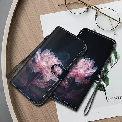 For Google Pixel 9 Crystal Texture Colored Drawing Leather Phone Case(Purple Peony) - Google Cases by buy2fix | Online Shopping UK | buy2fix