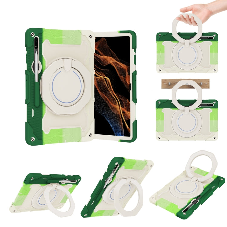 For Samsung Galaxy Tab S9 Ultra Armor Portable Rotating Ring Holder Silicone Tablet Case(Colorful Green) - Galaxy Tab S9 Ultra Cases by buy2fix | Online Shopping UK | buy2fix