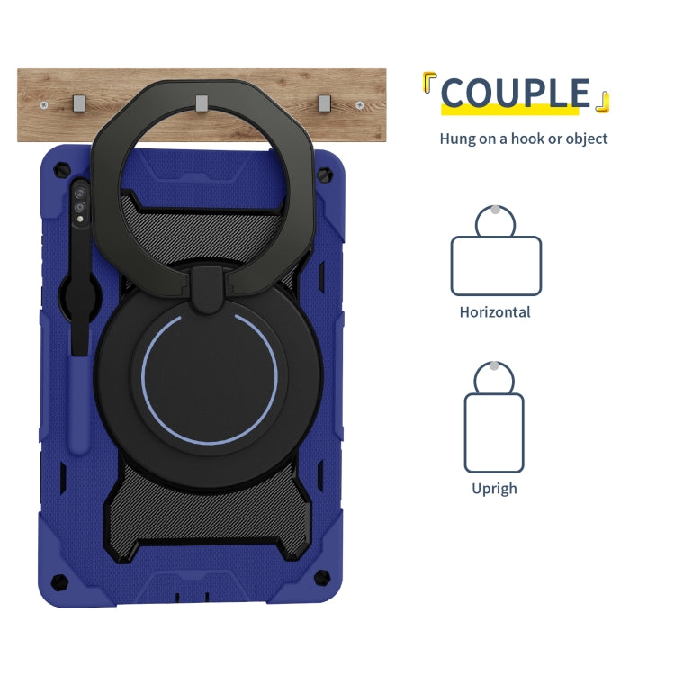 For Samsung Galaxy Tab S9 Ultra Armor Portable Rotating Ring Holder Silicone Tablet Case(Navy Blue) - Galaxy Tab S9 Ultra Cases by buy2fix | Online Shopping UK | buy2fix