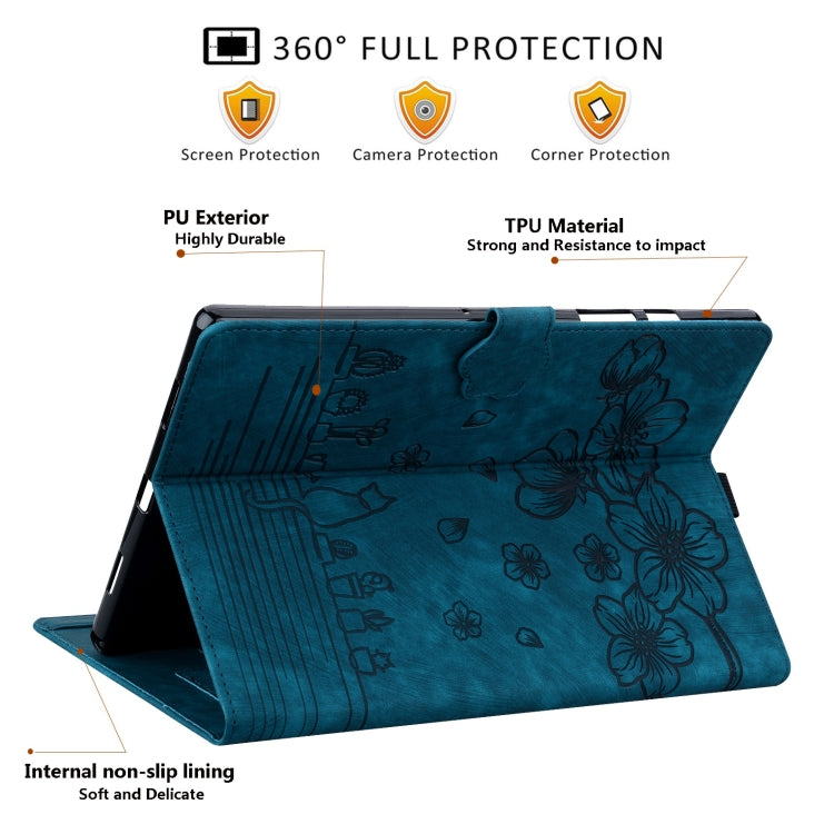 For Samsung Galaxy Tab S9+ /S8+ /S7+ Cartoon Sakura Cat Embossed Smart Leather Tablet Case(Blue) - Galaxy Tab S9+ Cases by buy2fix | Online Shopping UK | buy2fix