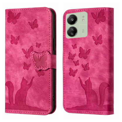 For Xiaomi Redmi 13C / POCO C65 Butterfly Cat Embossing Flip Leather Phone Case(Red) - 13C Cases by buy2fix | Online Shopping UK | buy2fix