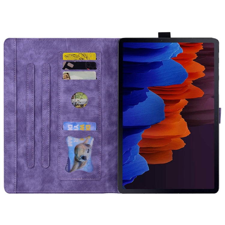 For Samsung Galaxy Tab S9 FE+ Cartoon Sakura Cat Embossed Leather Tablet Case(Purple) - Galaxy Tab S9 FE+ by buy2fix | Online Shopping UK | buy2fix