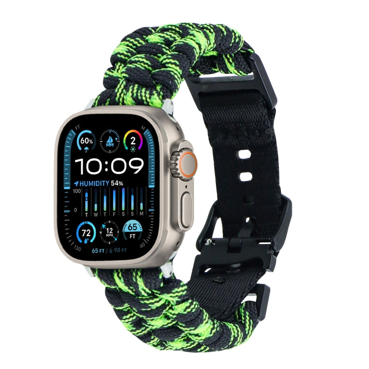 For Apple Watch Ultra 49mm Paracord Plain Braided Webbing Buckle Watch Band(Black Green) - Watch Bands by buy2fix | Online Shopping UK | buy2fix