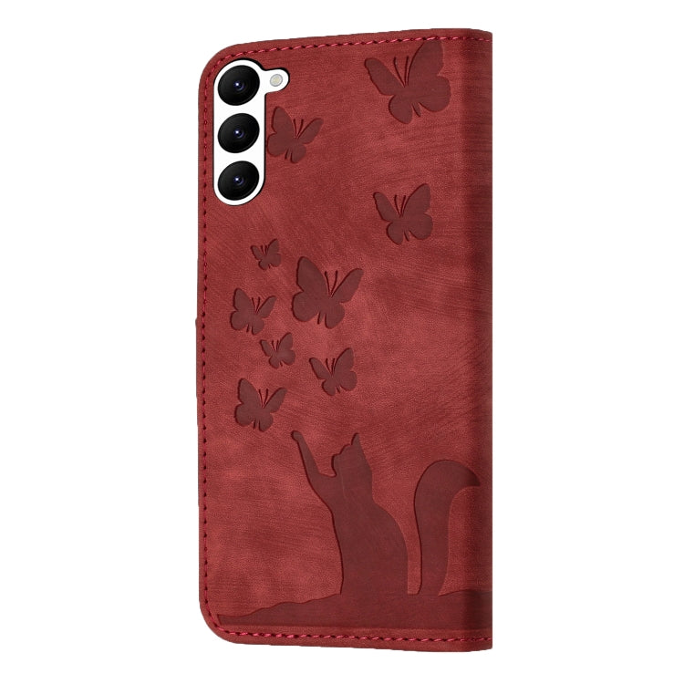 For Samsung Galaxy S23+ 5G Butterfly Cat Embossing Flip Leather Phone Case(Red) - Galaxy S23+ 5G Cases by buy2fix | Online Shopping UK | buy2fix