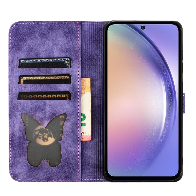 For Samsung Galaxy S23 FE 5G Butterfly Cat Embossing Flip Leather Phone Case(Purple) - Galaxy S23 FE 5G Cases by buy2fix | Online Shopping UK | buy2fix