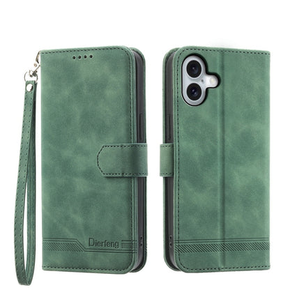 For iPhone 16 Plus Dierfeng Dream Line TPU + PU Leather Phone Case(Green) - iPhone 16 Plus Cases by buy2fix | Online Shopping UK | buy2fix