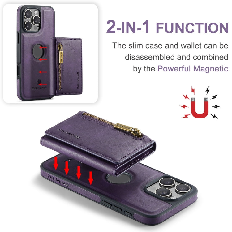 For iPhone 16 Pro Max DG.MING M5 Series Zip RFID Multi Card Detachable Leather Phone Case(Purple) - iPhone 16 Pro Max Cases by DG.MING | Online Shopping UK | buy2fix